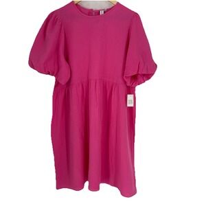 Grace‎ + Karma Womens Double Gauze Puff Sleeve Dress Size XL Pink Resort Coastal
